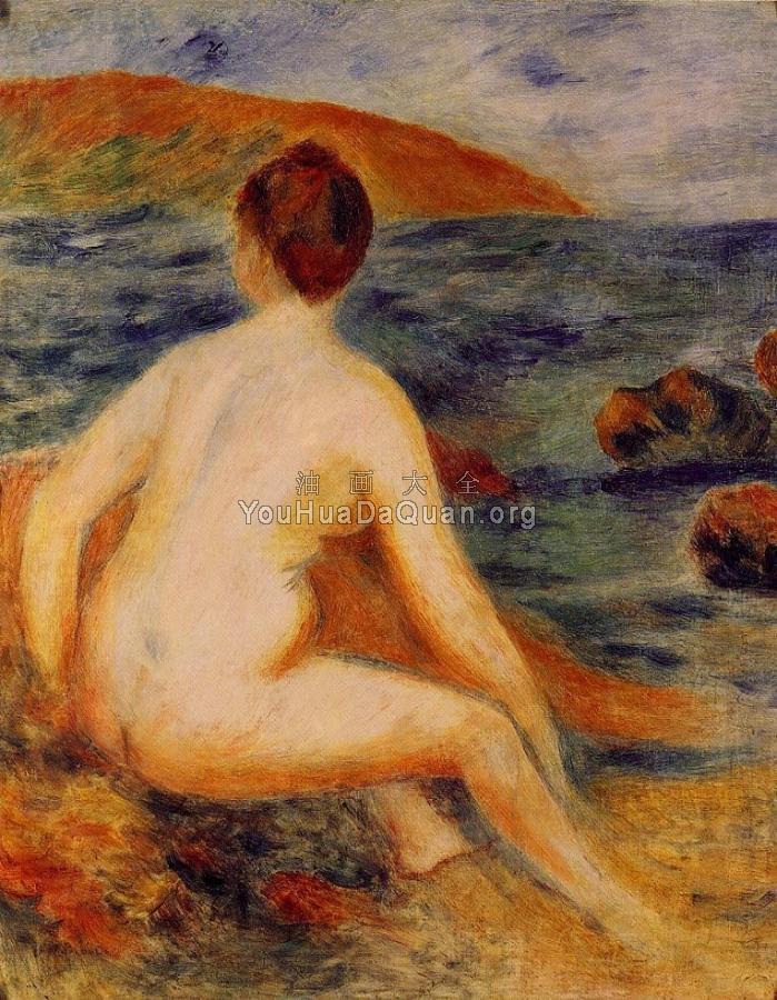 Nude Bather Seated by the Sea - 皮埃尔·奥古斯特·雷诺阿